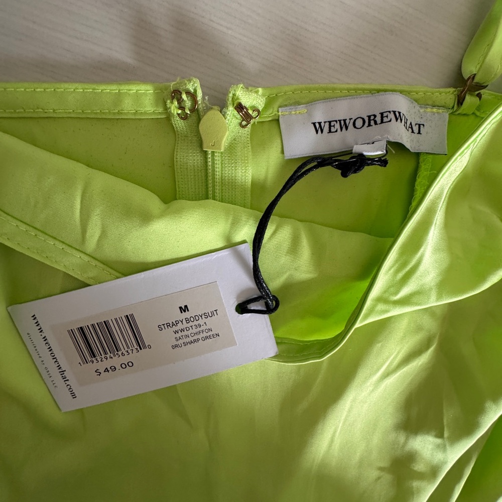 NWT WeWoreWhat (M) Strappy Satin Chiffon Bodysuit Green - Picture 8 of 8